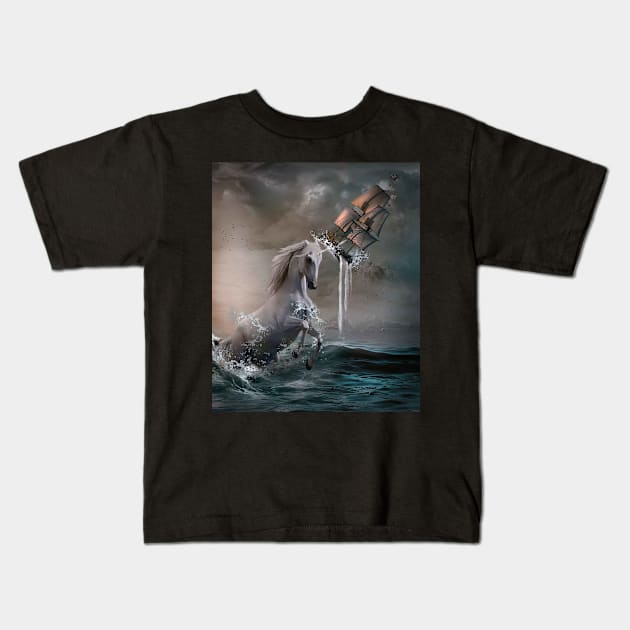 Unicorn Kraken Giant Sea Monster Kids T-Shirt by Random Galaxy